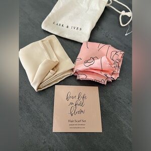 NEW Lark‎ & Ives Hair Scarf Set Of Two Pink Beige Hair Bag Accessory  20” X 20”